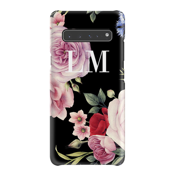 Personalised Black Floral Blossom Initials Samsung Galaxy S10 5G Case
