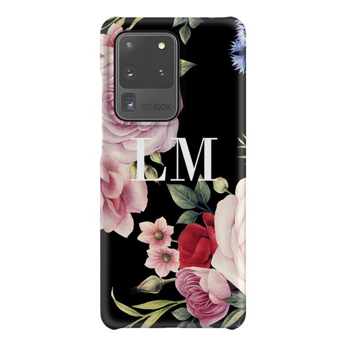 Personalised Black Floral Blossom Initials Samsung Galaxy S20 Ultra Case