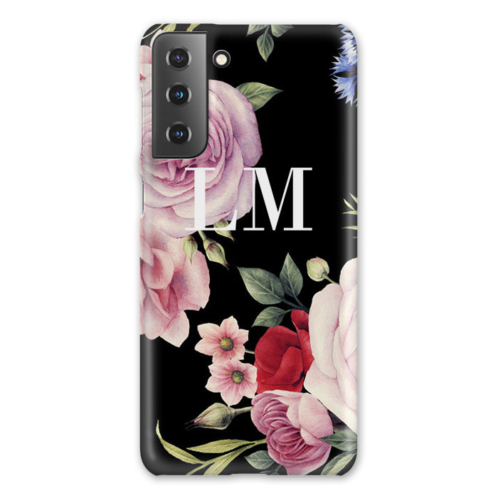 Personalised Black Floral Blossom Initials Samsung Galaxy S21 Plus Case