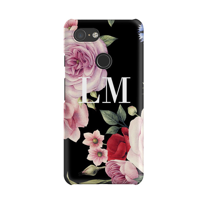 Personalised Black Floral Blossom Initials Google Pixel 3 Case