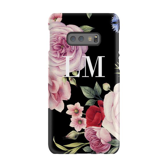Personalised Black Floral Blossom Initials Samsung Galaxy S10e Case