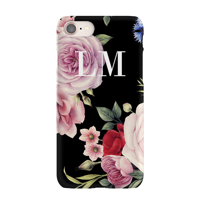 Personalised Black Floral Blossom Initials iPhone SE Case