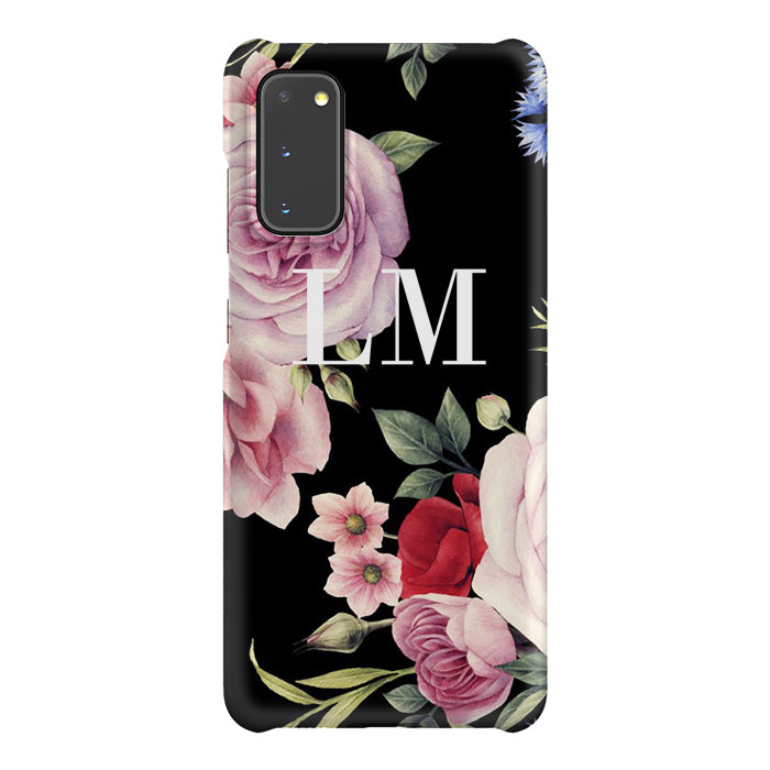 Personalised Black Floral Blossom Initials Samsung Galaxy S20 Case
