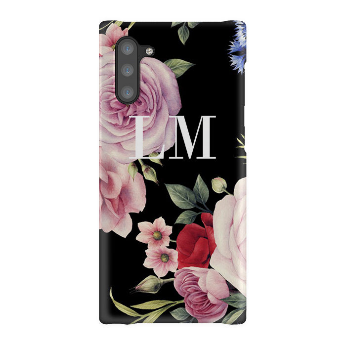 Personalised Black Floral Blossom Initials Samsung Galaxy Note 10 Case