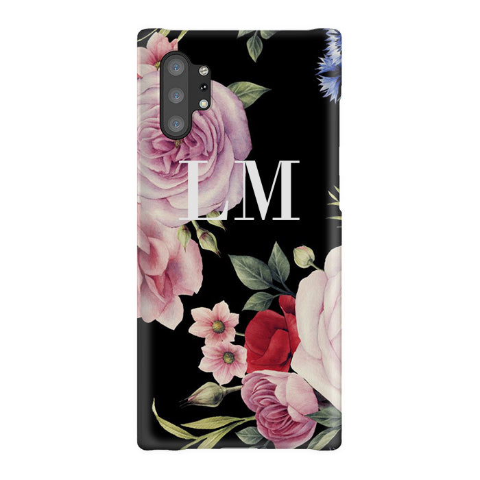 Personalised Black Floral Blossom Initials Samsung Galaxy Note 10+ Case