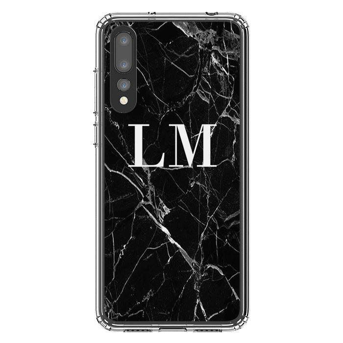 Personalised Black Marble Initials Huawei P20 Pro Case