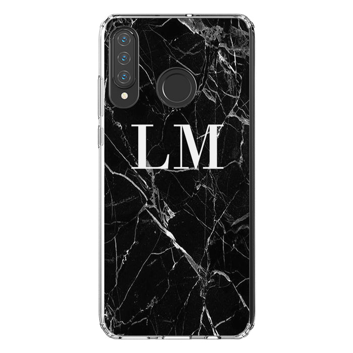 Personalised Black Marble Initials Huawei P30 Lite Case