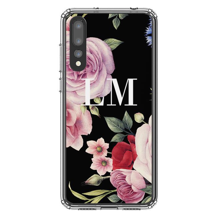 Personalised Black Floral Blossom Initials Huawei P20 Pro Case
