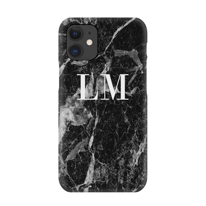 Personalised Black Stone Marble Initials iPhone 12 Mini Case