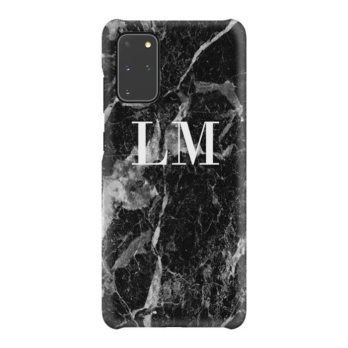 Personalised Black Stone Marble Initials Samsung Galaxy S20 Plus Case