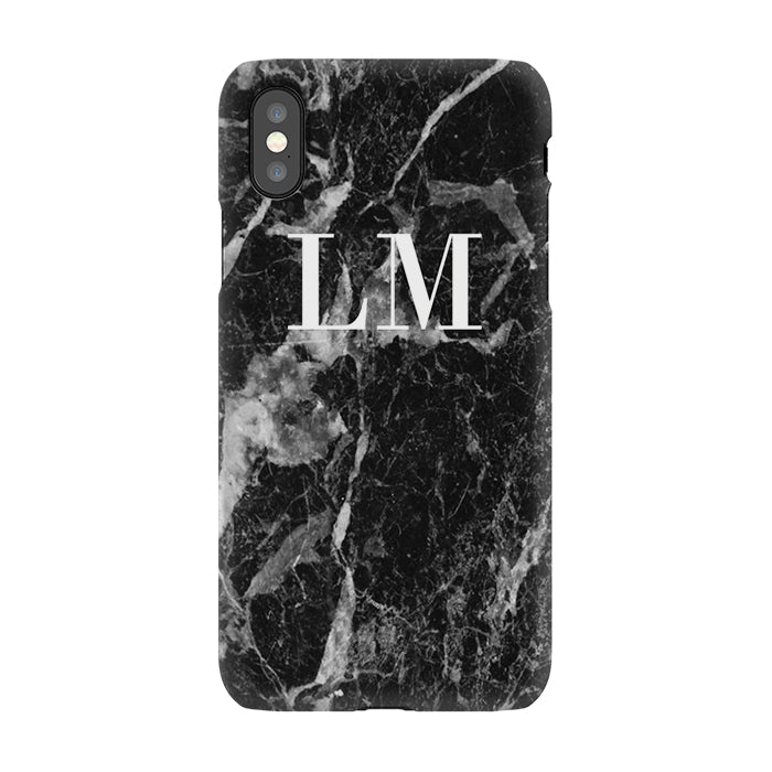 Personalised Black Stone Marble Initials iPhone XS Case