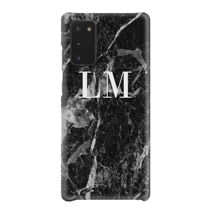 Personalised Black Stone Marble Initials Samsung Galaxy Note 20 Case