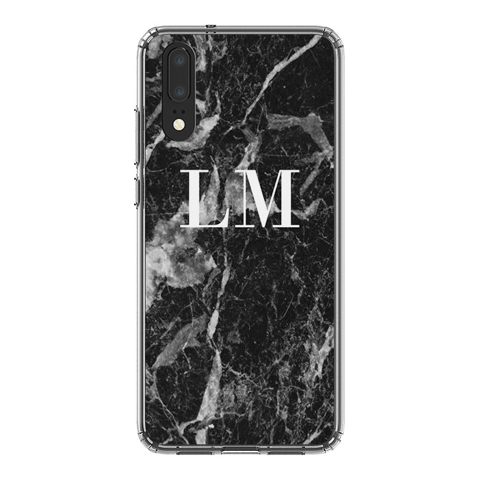 Personalised Black Stone Marble Initials Huawei P20 Case