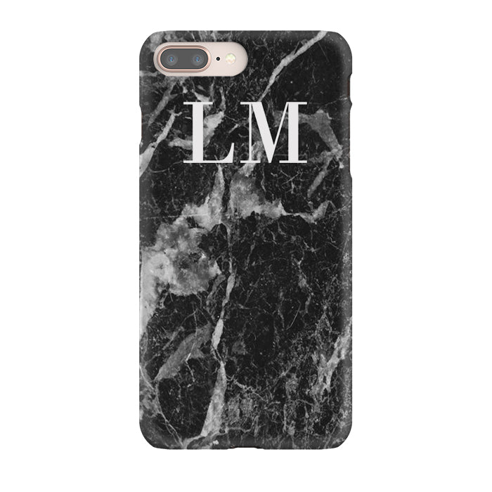 Personalised Black Stone Marble Initials iPhone 8 Plus Case
