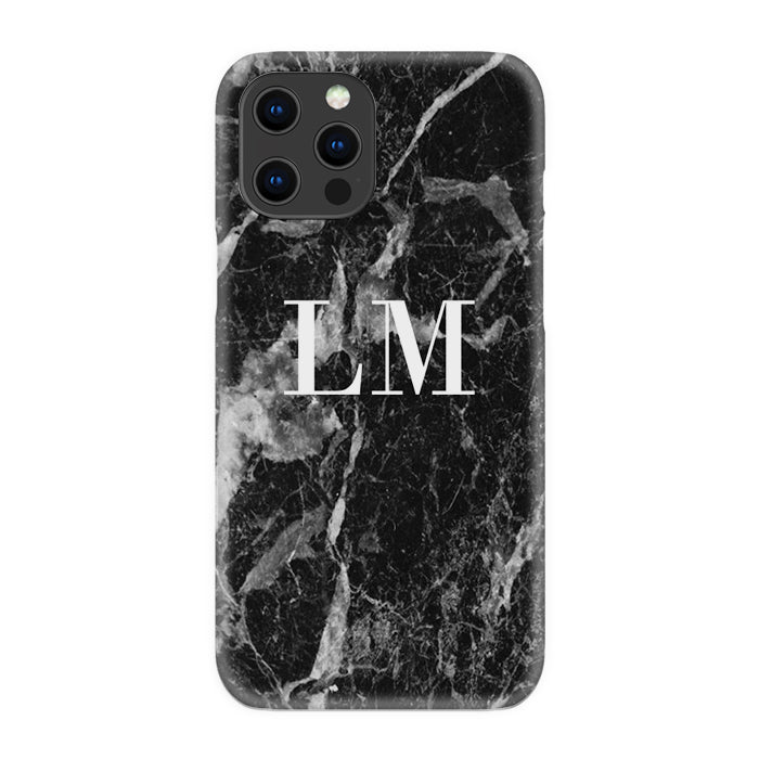 Personalised Black Stone Marble Initials iPhone 15 Pro Case