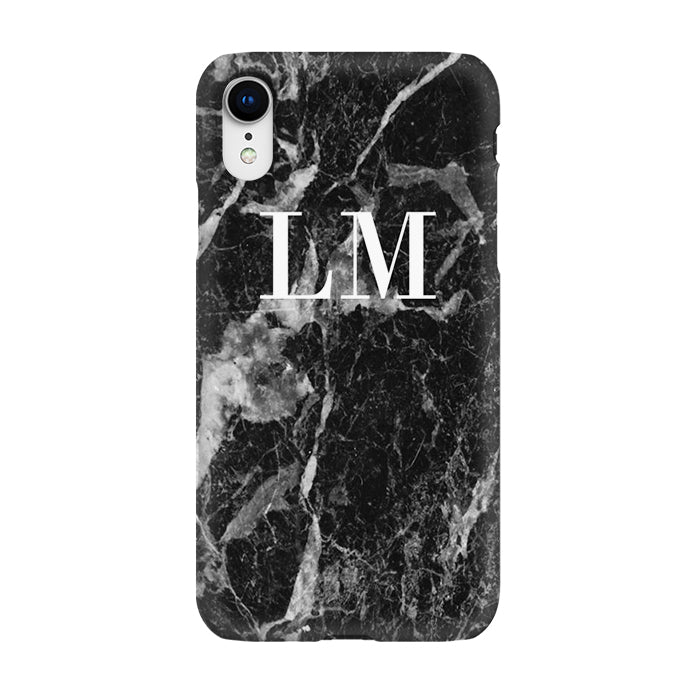 Personalised Black Stone Marble Initials iPhone XR Case