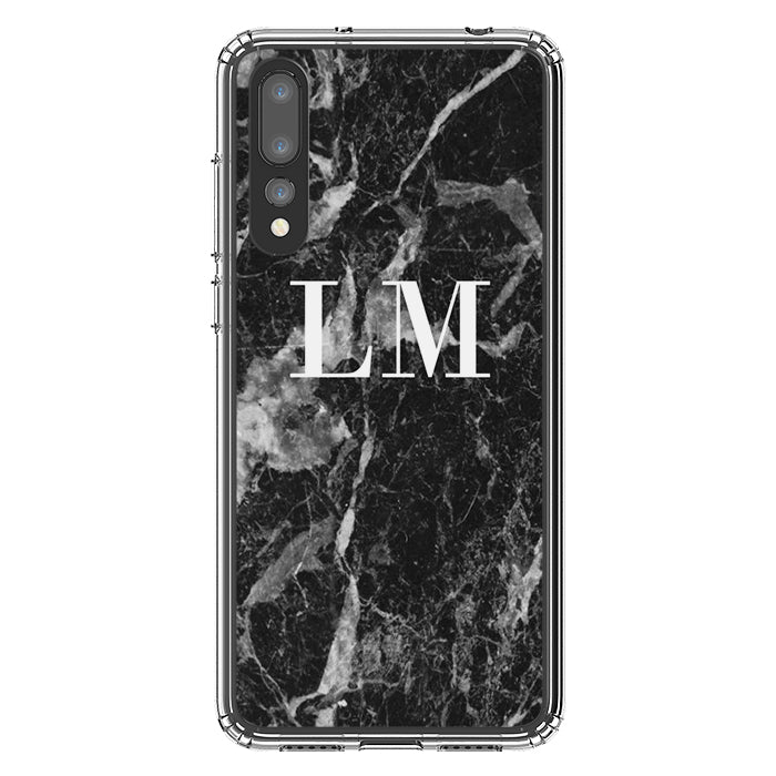 Personalised Black Stone Marble Initials Huawei P20 Pro Case