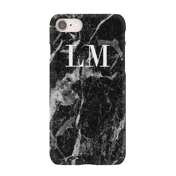 Personalised Black Stone Marble Initials iPhone 8 Case