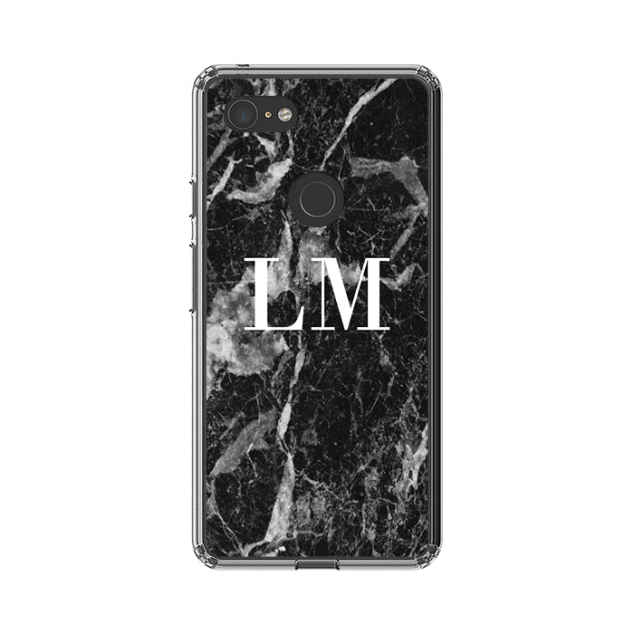 Personalised Black Stone Marble Initials Google Pixel 3 XL Case