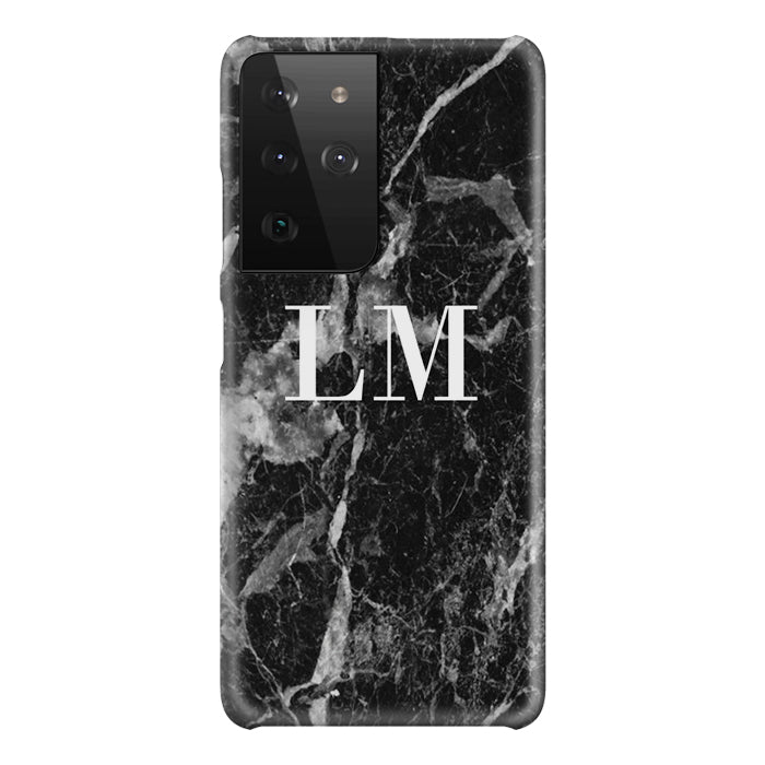 Personalised Black Stone Marble Initials Samsung Galaxy S21 Ultra Case