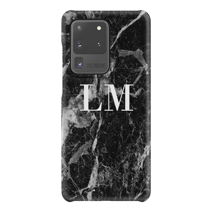 Personalised Black Stone Marble Initials Samsung Galaxy S20 Ultra Case