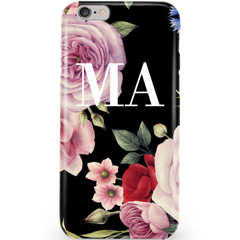 Personalised Black Floral Blossom Initials iPhone 6/6s Case