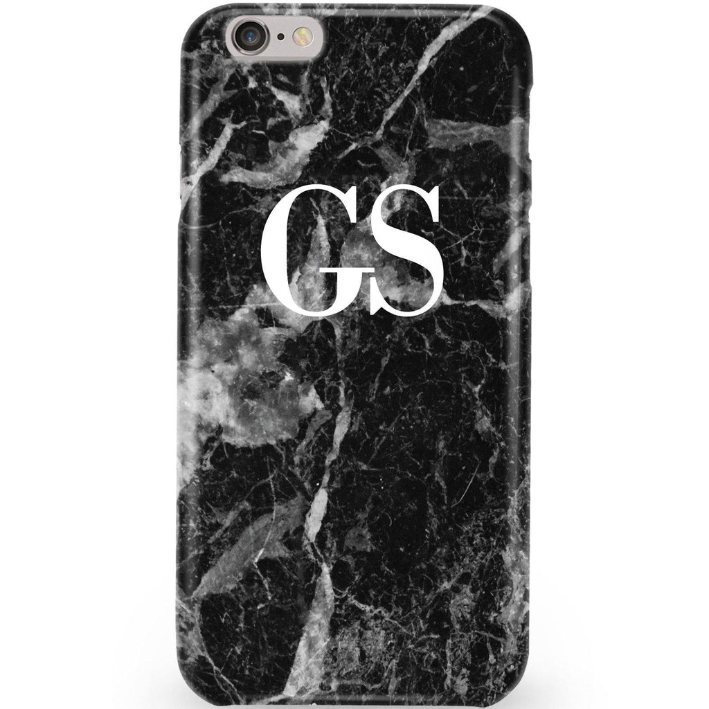Personalised Black Stone Marble Initials iPhone 6/6s Case