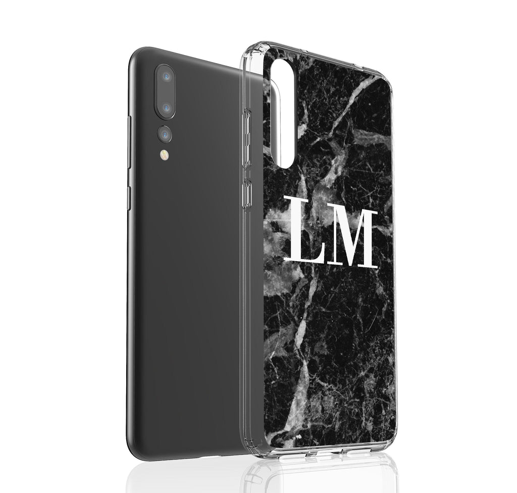 Personalised Black Stone Marble Initials  Huawei P20 Pro Case