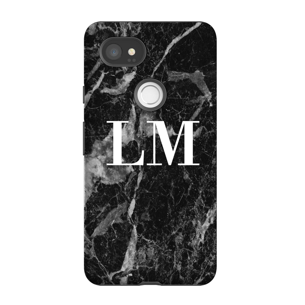 Personalised Black Stone Marble Initials Google Pixel 2 XL Case