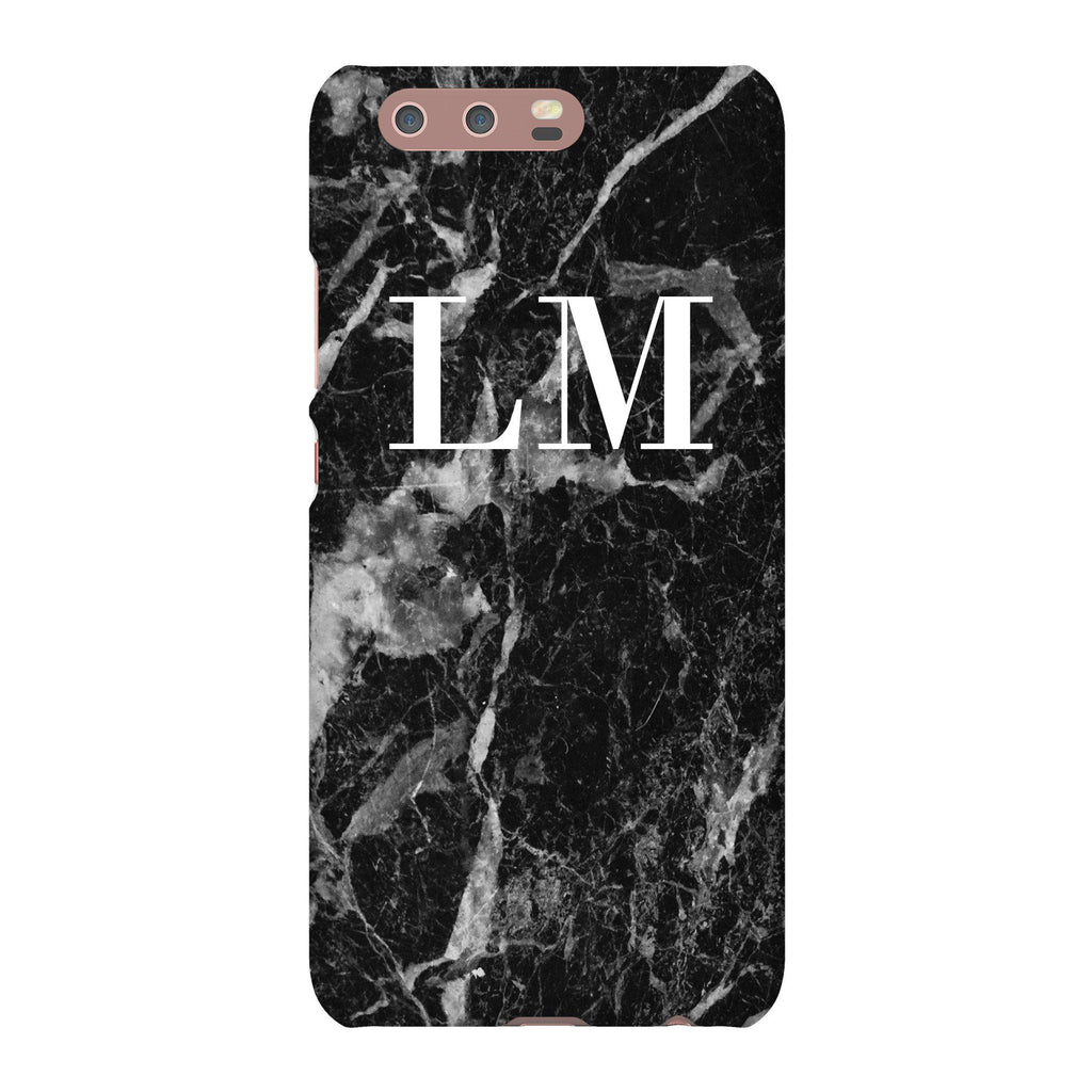 Personalised Black Stone Marble Initials Huawei P10 Case