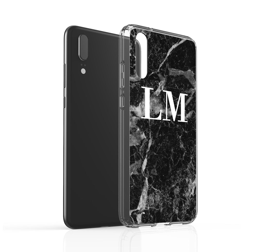 Personalised Black Stone Marble Initials Huawei P20 Case