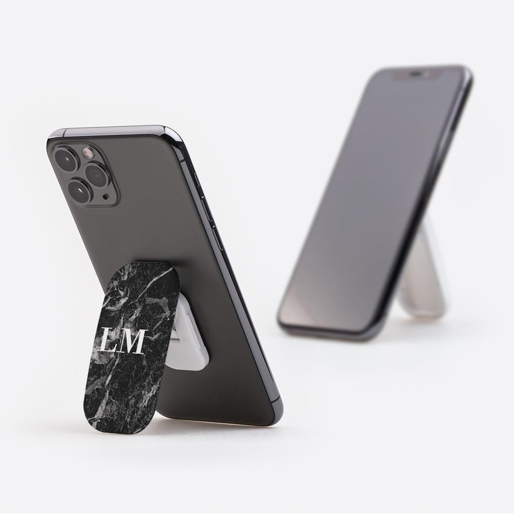 Personalised Black Stone Marble Initials Clickit Phone grip