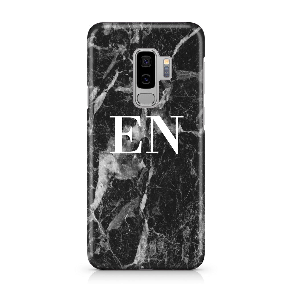 Personalised Black Stone Marble Initials Samsung Galaxy S9 Plus Case