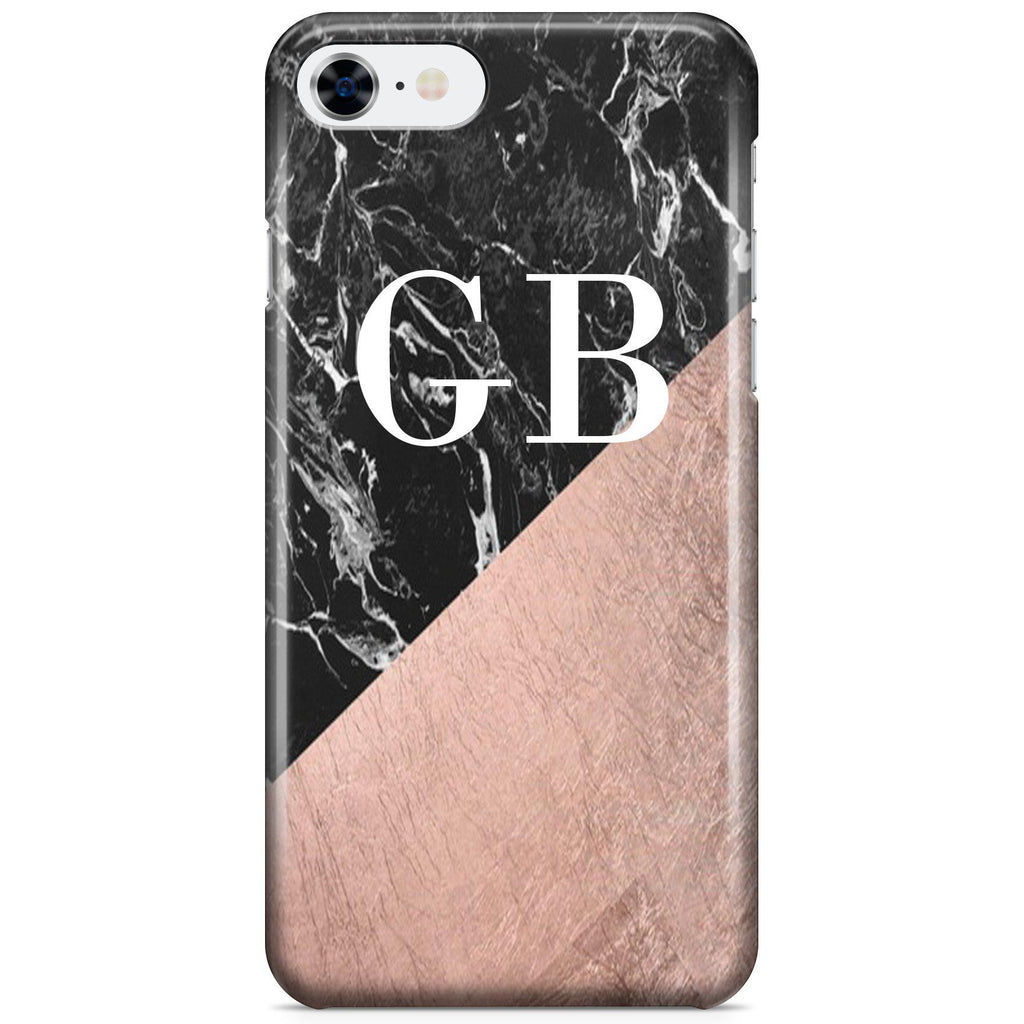 Personalised Black x Rose Gold Marble Initials iPhone SE Case