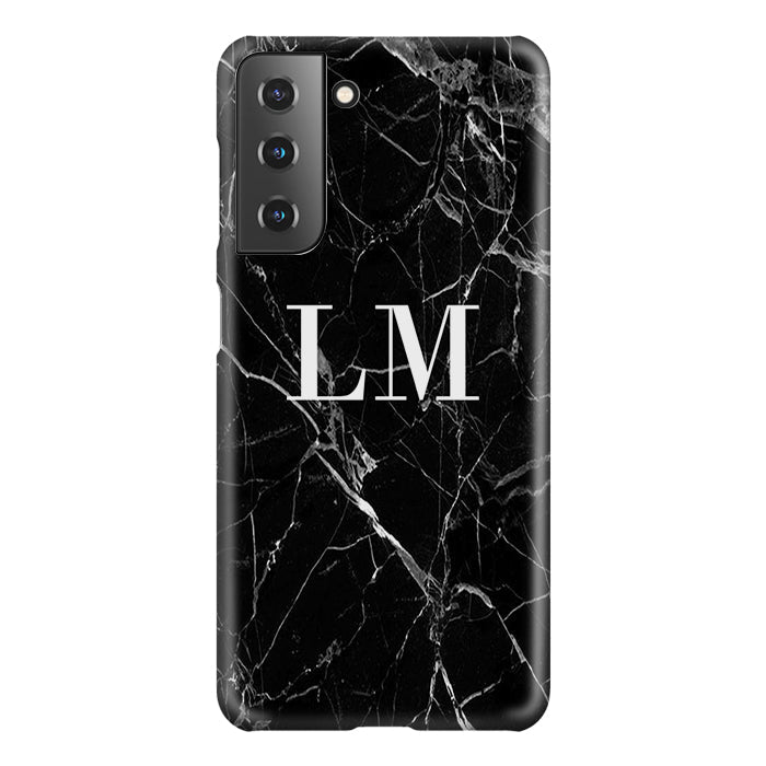 Personalised Black Marble Initials Samsung Galaxy S22 Case