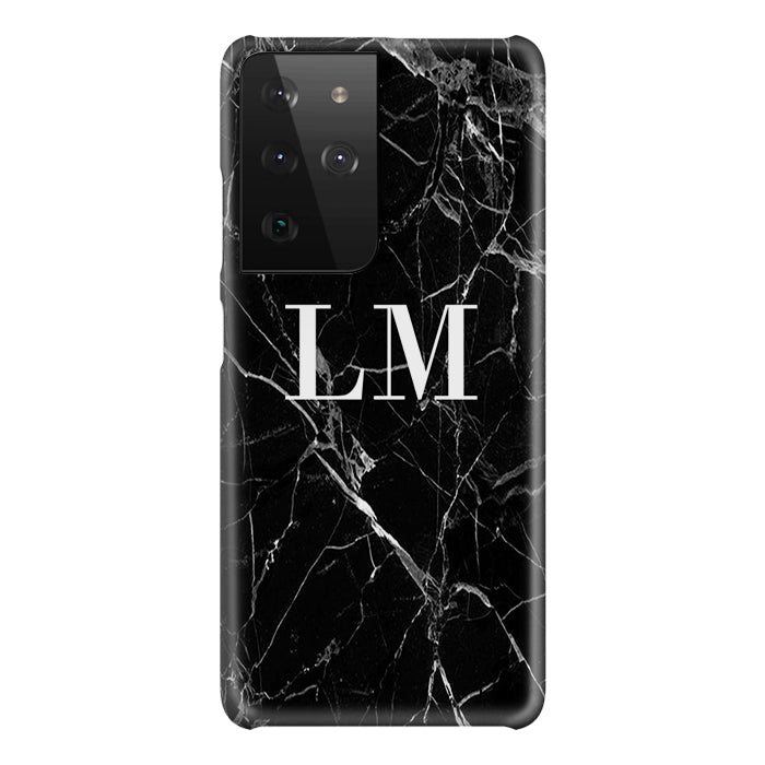 Personalised Black Marble Initials Samsung Galaxy S21 Ultra Case
