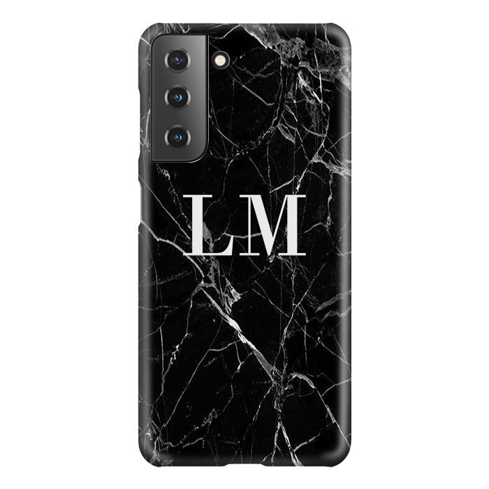 Personalised Black Marble Initials Samsung Galaxy S22 Plus Case