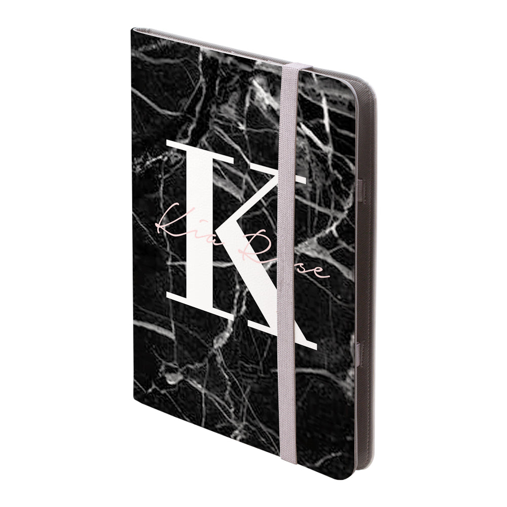 Personalised Black Marble Name Initials iPad Pro Case