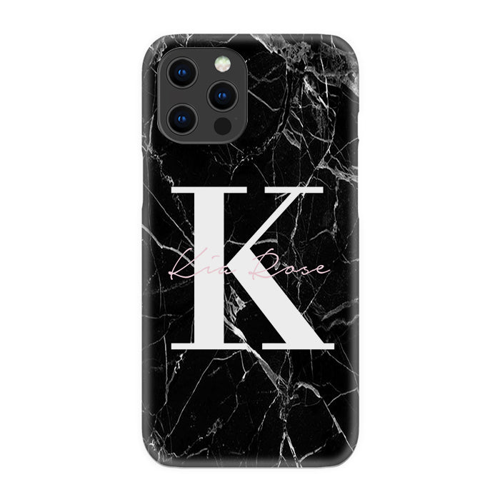 Personalised Black Marble Name Initials iPhone 15 Pro Case