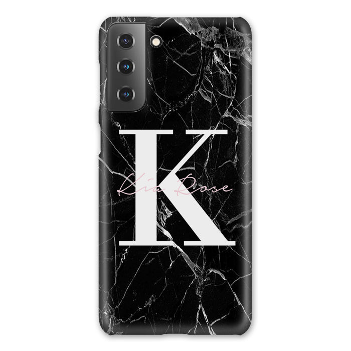 Personalised Black Marble Name Initials Samsung Galaxy S21 Plus Case