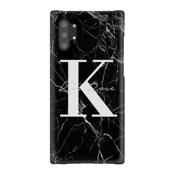 Personalised Black Marble Name Initials Samsung Galaxy Note 10+ Case