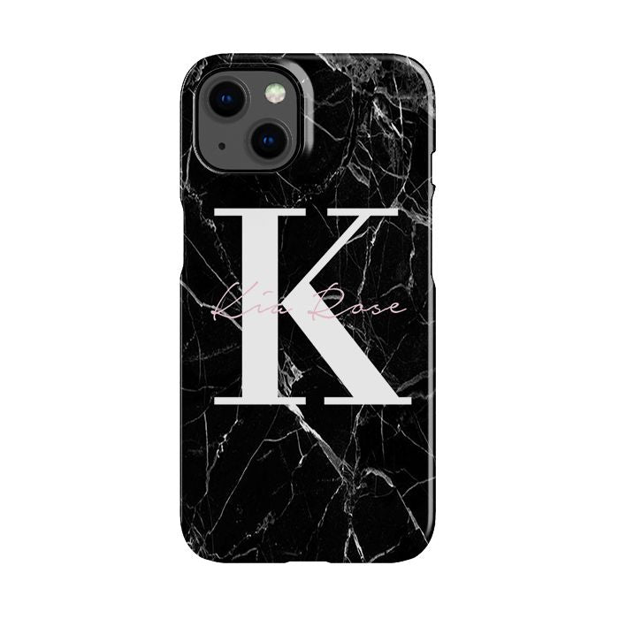 Personalised Black Marble Name Initials iPhone 14 Plus Case
