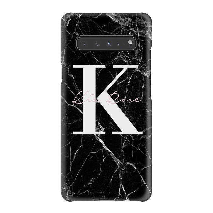 Personalised Black Marble Name Initials Samsung Galaxy S10 5G Case
