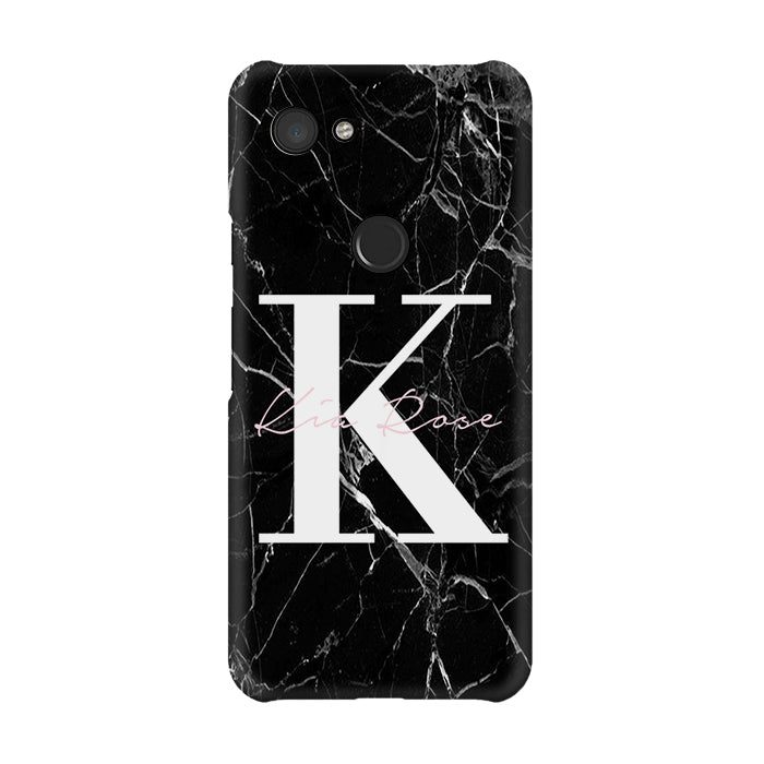 Personalised Black Marble Name Initials Google Pixel 3a Case