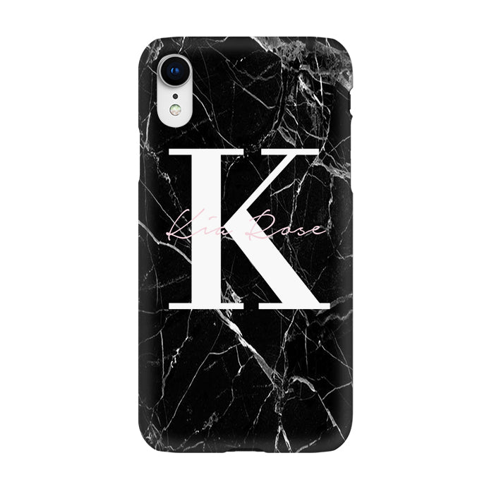 Personalised Black Marble Name Initials iPhone XR Case
