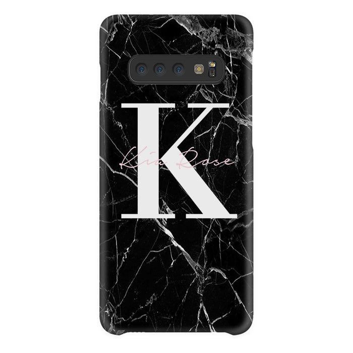 Personalised Black Marble Name Initials Samsung Galaxy S10 Case