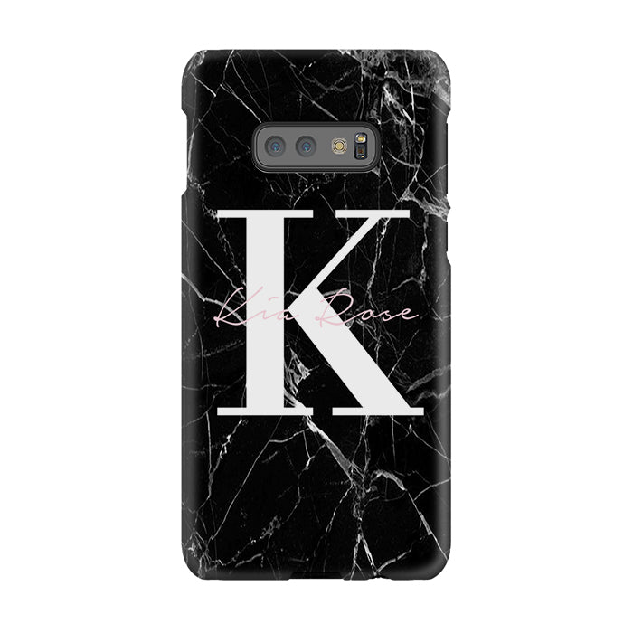 Personalised Black Marble Name Initials Samsung Galaxy S10e Case