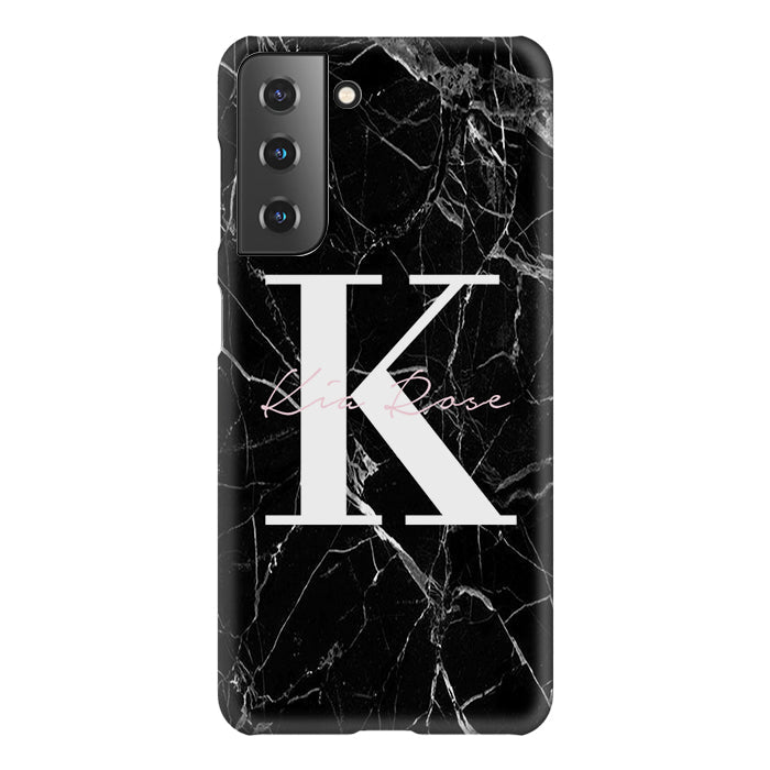 Personalised Black Marble Name Initials Samsung Galaxy S22 Case