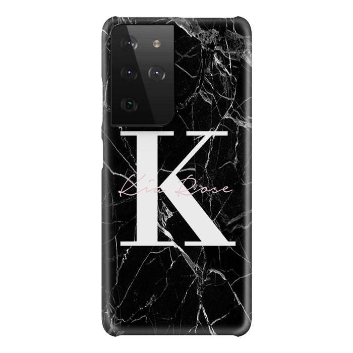 Personalised Black Marble Name Initials Samsung Galaxy S21 Ultra Case