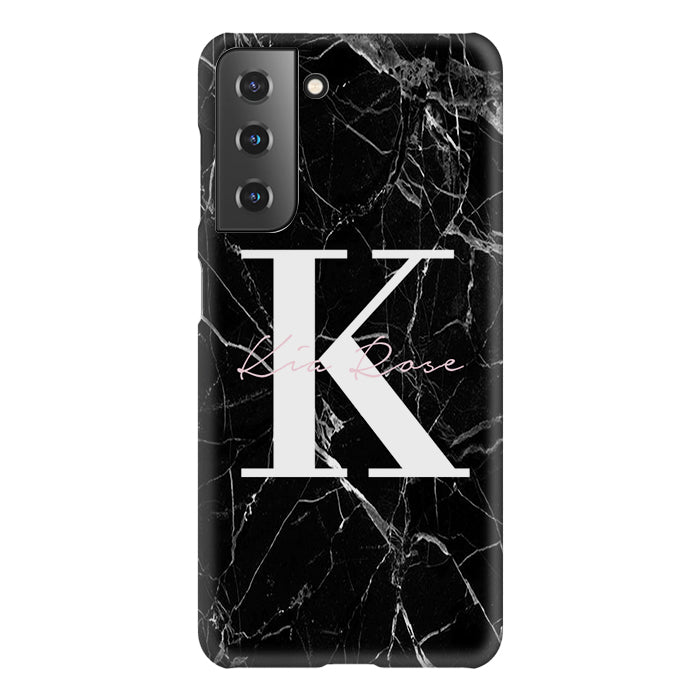 Personalised Black Marble Name Initials Samsung Galaxy S21 Case